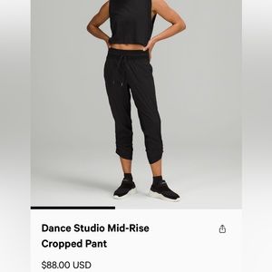 Lululemon Dance studio mid-rise cropped pant + free top size 12